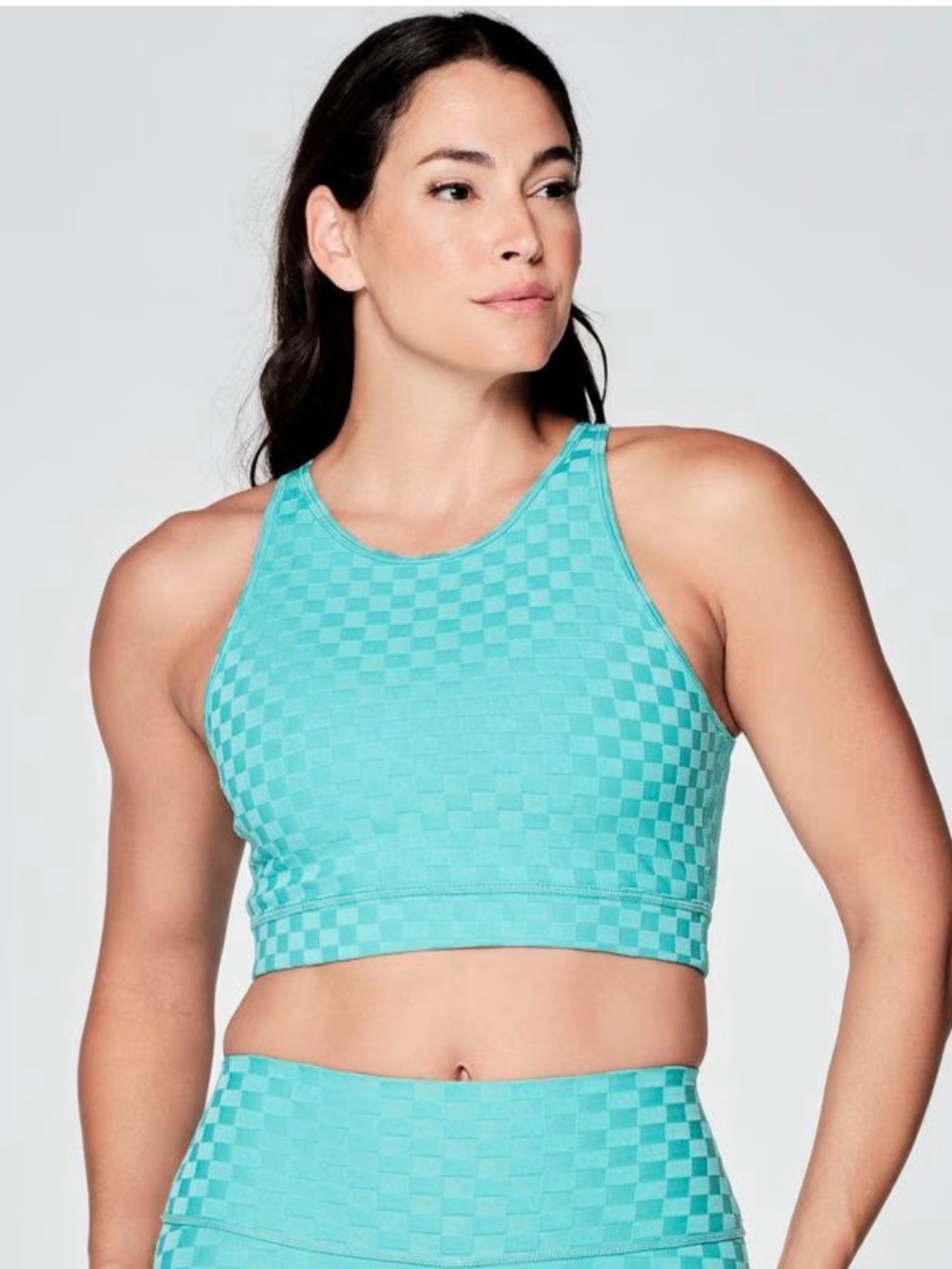 Zumba Fitness Aqua Checkered Seamless Crop Tank